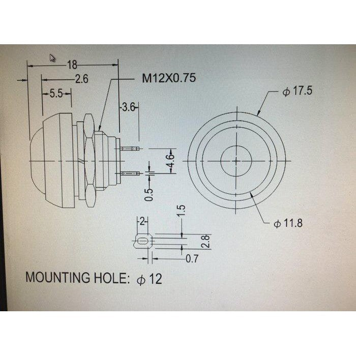 12mm按鈕開關 無段式按鈕開關 250V/3A無鎖