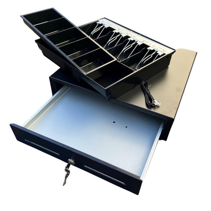 [新竹現貨] 祥興大容量收銀錢箱 有鈴聲選項 金庫 可外接出單機/POS機 收銀機 免電力 手動按鈕式 可分離鐵底盤 型號: 41型 祥興錢箱