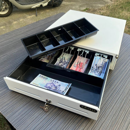 [新竹現貨] 祥興大容量收銀錢箱 有鈴聲選項 金庫 可外接出單機/POS機 收銀機 免電力 手動按鈕式 可分離鐵底盤 型號: 41型 祥興錢箱