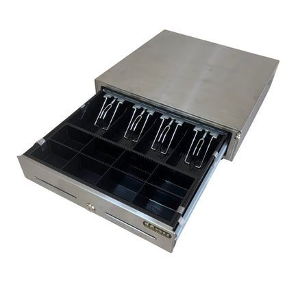 祥興旗艦款收銀錢箱PRO 有鈴聲 四鈔格 收銀機 免電力 金庫 手動按鈕式 /POS機用可分離鐵底盤 祥興錢箱