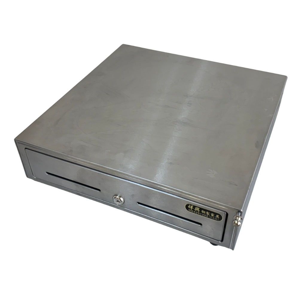 祥興不銹鋼收銀錢箱 有鈴聲 附鑰匙 保險櫃金庫 可外接出單機/POS機 收銀機 免電力 手動按鈕式 型號: 不銹鋼41型 祥興錢箱