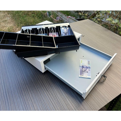 [新竹現貨] 祥興大容量收銀錢箱 有鈴聲選項 金庫 可外接出單機/POS機 收銀機 免電力 手動按鈕式 可分離鐵底盤 型號: 41型 祥興錢箱