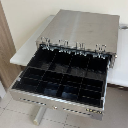 祥興旗艦款收銀錢箱PRO 有鈴聲 四鈔格 收銀機 免電力 金庫 手動按鈕式 /POS機用可分離鐵底盤 祥興錢箱