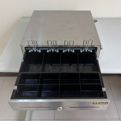 祥興旗艦款收銀錢箱PRO 有鈴聲 四鈔格 收銀機 免電力 金庫 手動按鈕式 /POS機用可分離鐵底盤 祥興錢箱